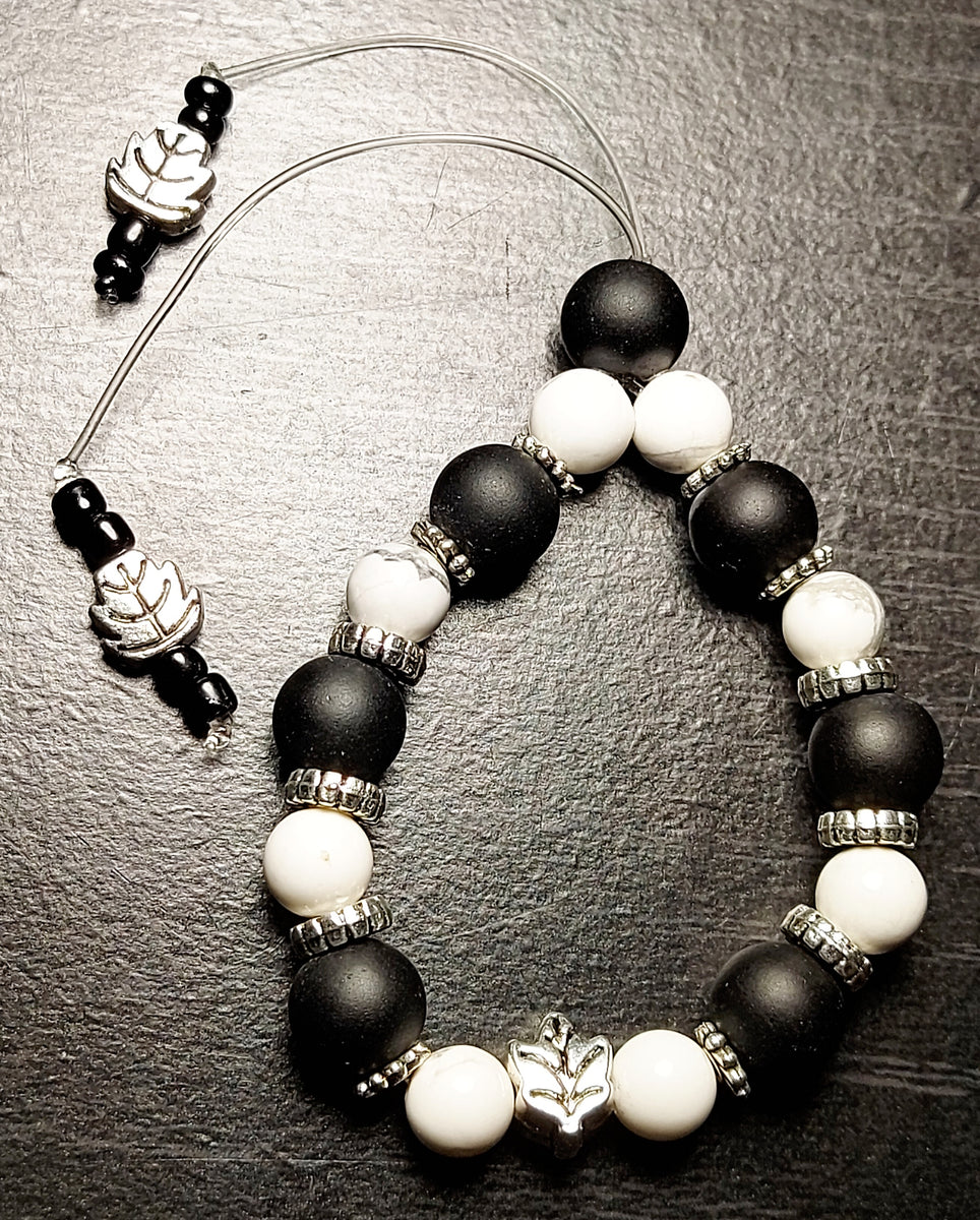 NEW!!! Leaf White Howlite & Black Onyx Empathy Beads